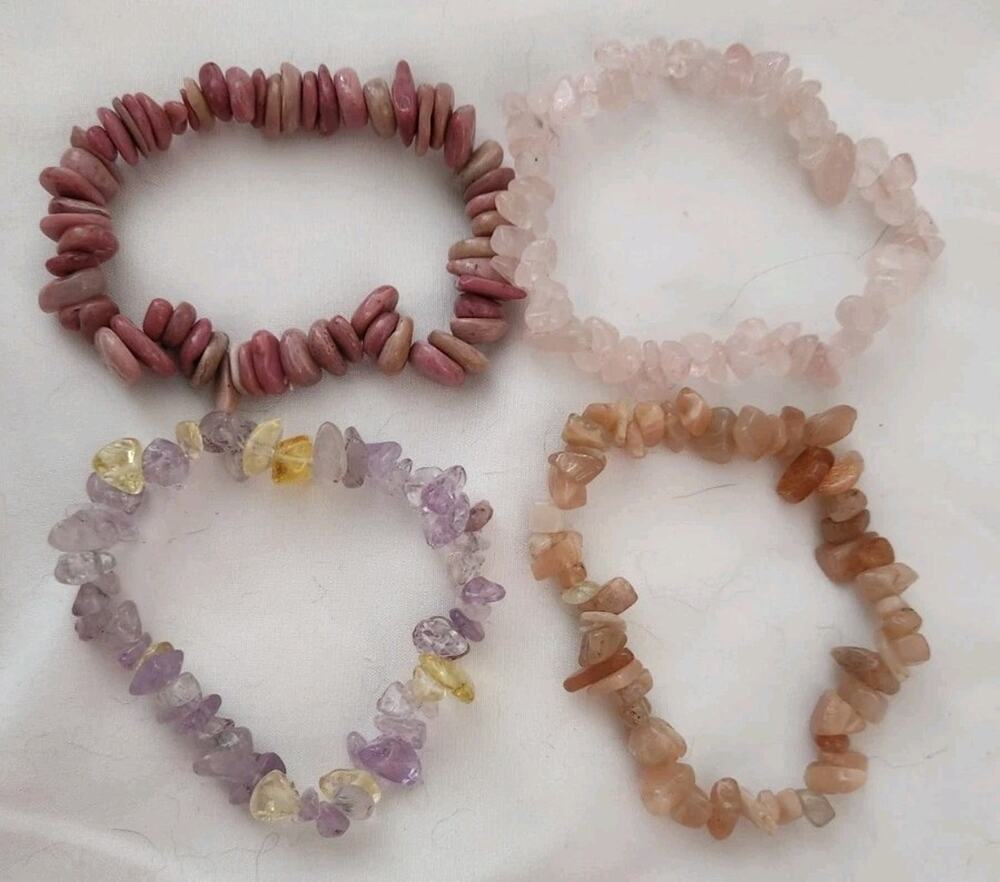 Assorted Healing Crystal & Stone Chip Bracelets (Lot3) 4 Bracelets